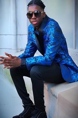 Erica Bespoke Blue Jacquard Shawl Lapel One Button Prom Suits