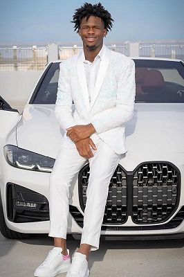 Ernest Classic White Jacquard Shawl Lapel One Button Prom Suits