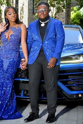 Florian Handsome Blue Jacquard One Button Prom Suits With Satin Lapel