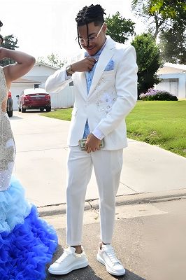 Flax Fashion White Notched Lapel One Button Beading Prom Suits