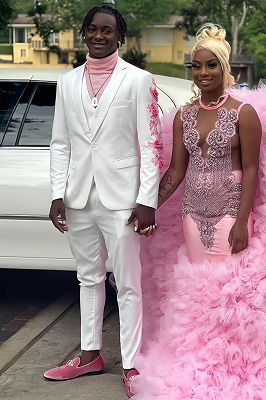 Ford Fancy White Notched Lapel Three Pieces Beading Prom Suits