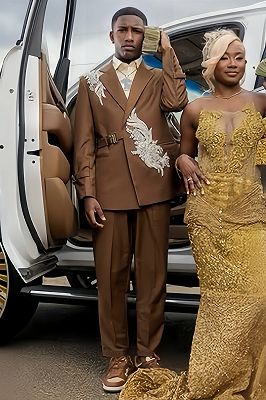 Henry Decent Brown Notched Lapel Beading Prom Suits