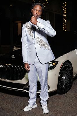 Jo Wonderful White Shawl Lapel One Button Beading Prom Suits With Gray Velvet Vest