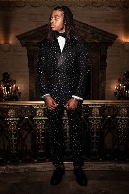 Jacob Black Peaked Lapel Shinning Rhinestones Double Breasted Prom Suits_3