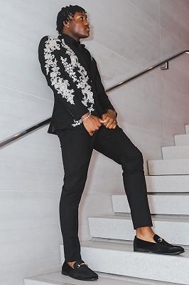 Kennedy Fashion Black Shawl Lapel Prom Suits With Beading_3