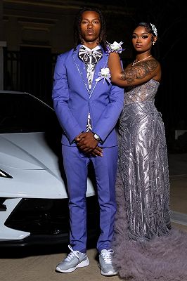 Julius Handsome Blue Notched Lapel One Button Prom Suits With Rhinestones