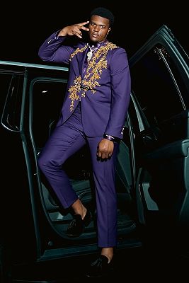 Jean Fancy Purple Peaked Lapel One Button Beading Prom Suits_3