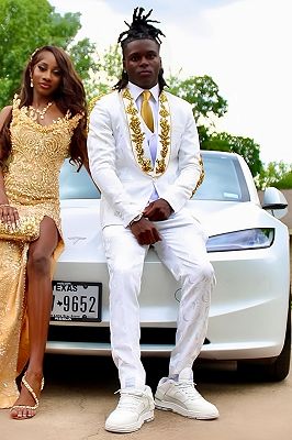 Ives Generous White Jacquard Shaw Lapel Prom Suits With Beading