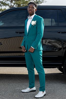 Kemp Chic Teal One Button Prom Suits With Satin Shawl Lapel_3