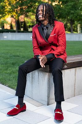 Jeremy Gentle Red Peaked Lapel Double Breasted Prom Suits_3