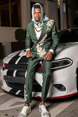 Jackson Special Dark Green Notched Lapel Beading Prom Suits
