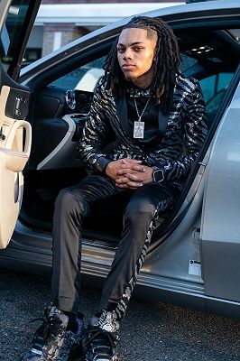 Jeffrey Modern Silver Sequins One Button Prom Suits With Satin Shawl Lapel_4