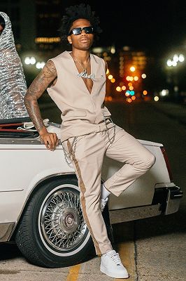 Joyce Handsome Khaki Sleeveless Two Pieces Prom Suits