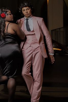 Julian Gentle Nude Pink Jacquard Shawl Lapel Three Pieces Prom Suits