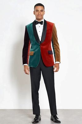 Kerwin Dark Green And Burgundy Patchwork Velvet One Button Prom Suits