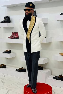 Khalid Simple White Two Pieces Prom Suits With Beading Shawl Lapel