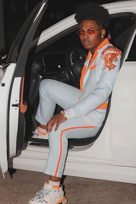 Kenneth Modern White Prom Suits With Orange Notched Lapel And Beading_3