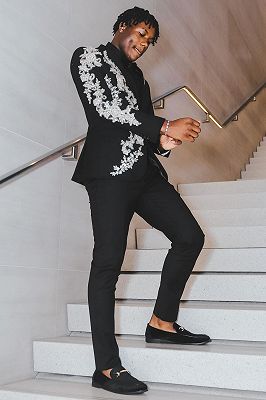 Kennedy Fashion Black Shawl Lapel Prom Suits With Beading