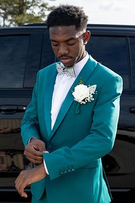 Kemp Chic Teal One Button Prom Suits With Satin Shawl Lapel_2