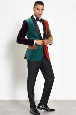 Kerwin Dark Green And Burgundy Patchwork Velvet One Button Prom Suits