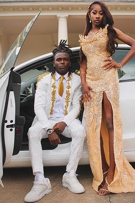 Ives Generous White Jacquard Shaw Lapel Prom Suits With Beading