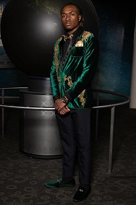 Jim Chic Green Velvet Notched Lapel Beading Prom Suits_3