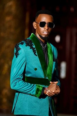 Klein Chic Teal Two Pieces Long Sash Prom Suits With Velvet Shawl Lapel