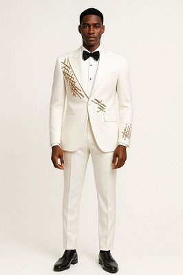 Knight Bespoke Off-White Peaked Lapel Prom Suits With Gold Decoration