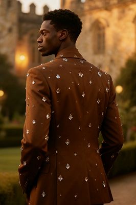 Lambert Elegant Brown Peaked Lapel Three Pieces Prom Suits With Beading_2