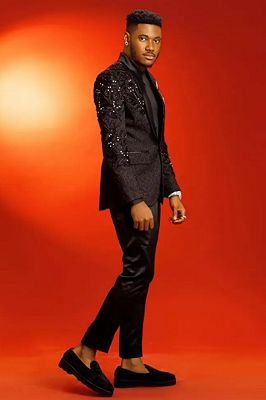 Kirk Bespoke Black Jacquard One Button Prom Suits With Beading