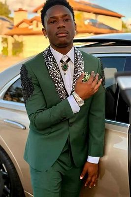 Knox Chic Green Three Pieces Beading Prom Suits With Crystal Shawl Lapel_2
