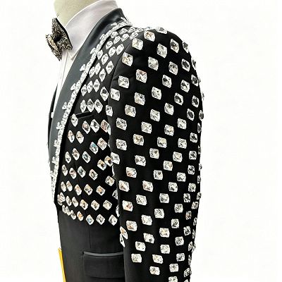 Marcus Generous Black Shawl Lapel Three Pieces Prom Suits With Crystal