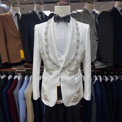 Lionel Gentle White Jacquard Three Pieces Prom Suits With Beading_2