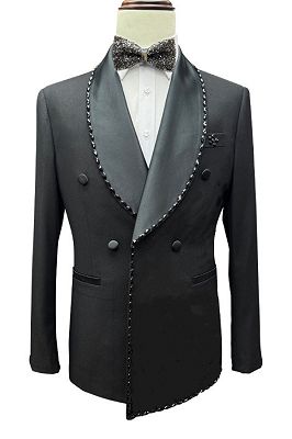 Maggie Classical Black Shawl Lapel Wedding Suits With Beading