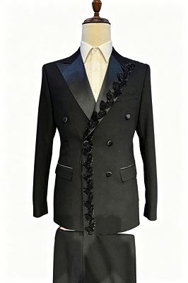Magee Chic Black Double Breasted Prom Suits With Appliques
