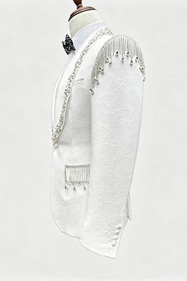 Lloyd Bespoke White Jacquard Three Pieces Beading Prom Suits