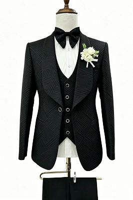 Lyle Handsome Black Shawl Lapel Three Pieces Jacquard Prom Suits