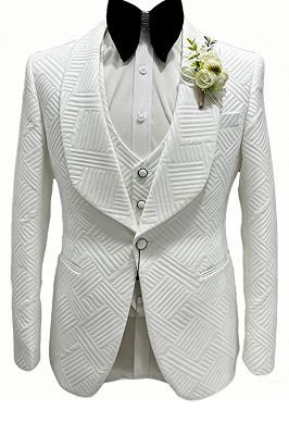 Lyndon Wonderful White Shawl Lapel Jacquard Three Pieces Prom Suits