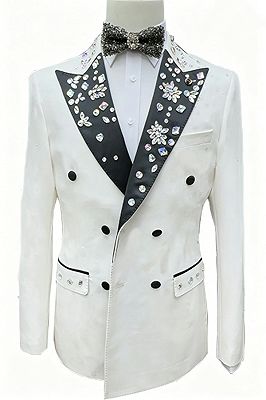 Malcolm Charming White Double Breasted Prom Suits With Beading Lapel