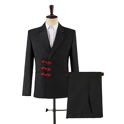 Leonard Stylish Black Notched Lapel Frog Button Prom Suits