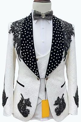 Lester Charming White Jacquard Three Pieces Prom Suits With Beading