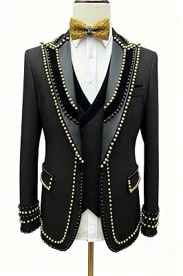 Marico Gentle Black Peaked Lapel Three Pieces Beading Prom Suits