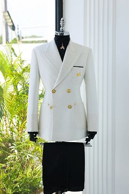 Marlon Handsome White Jacquard Double Breasted Prom Suits