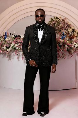 Kyle Mind Black Beading One Button Prom Suits With Sequins Shawl Lapel