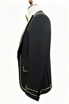 Marico Gentle Black Peaked Lapel Three Pieces Beading Prom Suits