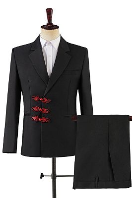 Leonard Stylish Black Notched Lapel Frog Button Prom Suits
