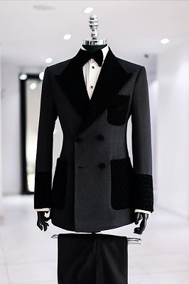 Marvin Fashion Black Jacquard Double Breasted Prom Suits With Velvet Lapel
