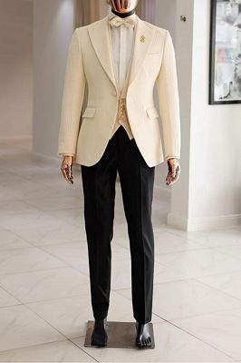 Marsh Bespoke Light Apricot Peaked Lapel Three Pieces Prom Suits