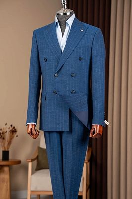 Meredith Fancy Navy Striped Peaked Lapel Double Breasted Business Suits