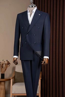 Maximilian Elegant Dark Navy Peaked Lapel Double Breasted Business Suits